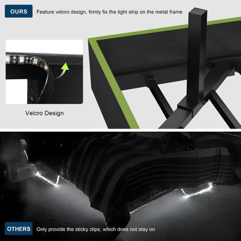 Queen Size Floating Bed Frame With Ambient Led Lights And Fast Charge Port, Velcro design for secure light strip attachment.