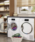 Open washing machine in laundry room with basket, not showing White Plastic Refrigerator And Cabinet Safety Locks Five Pack Easy Install
