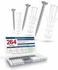 Heavy Duty 264 Piece Drywall Screws And Anchors Kit For Walls And Picture Hanging Stainless Steel Screws With Plastic Wall Anchors