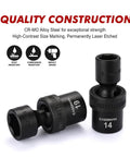 Fifteen Piece One Half Inch Drive Universal Impact Socket Set 6 Point Metric Ten To Twenty Four Millimeter Range With Flex Socket