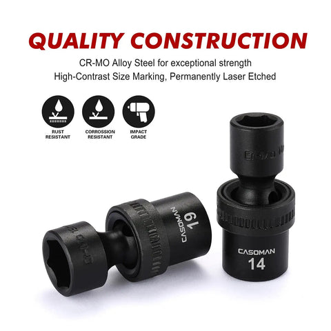 Fifteen Piece One Half Inch Drive Universal Impact Socket Set 6 Point Metric Ten To Twenty Four Millimeter Range With Flex Socket