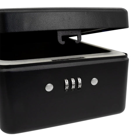 Sturdy Steel Safe Box With 3 Digit Combination Lock And Security Cable Black Compact 20 x 15 x 6 Cm Perfect For On The Go Or Home Use Durable Metal
