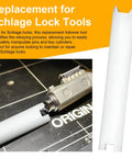 Plug Follower Replacement Tool For Rekey Kit M540051 next to cylinder lock on tabletop