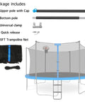 Kickass 15ft Trampoline Replacement Enclosure Poles With Foam Wrapped Safety Net and Heavy Duty Clamps, includes poles and safety net.