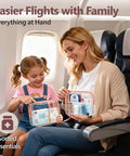 Mother and daughter on plane using TSA Ready Travel Toiletry Bag Set, Clear Makeup Bags 3 Pack Medium, See Through Rose Pink Organizer.