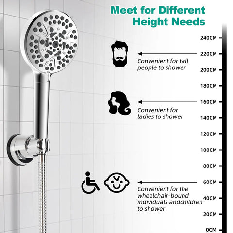 2 Pack Vacuum Suction Cup Shower Head Mount With Height Adjustable Holder And Removable Wand Bracket installed on tile wall