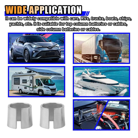 Heavy Duty Car Battery Terminal Adapters Slick Pure Lead Post Shims for use in cars, trucks, boats, and RVs for secure connections.