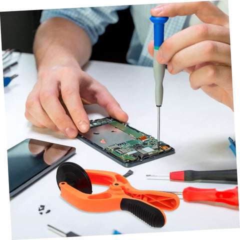 Mobile Phone Screen Opening Tool With Cup And Pliers For Quick Repairs Pro Grade LCD Removal Kit for Phones and Tablets Easy To Use Do It Yourself DIY Screen Repair Tool shown in use.