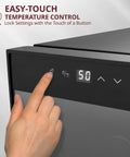 Easy-touch digital temperature control on Thermoelectric 10 Bottle Wine Cooler For Red And White Wines With Digital Temperature Display Freestanding Countertop Wine Cellar Smoky Glass Door Quiet Operation Energy Efficient Beverage Storage For Your Home Bar Go To Pick