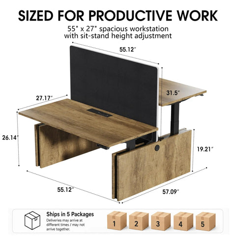 Built Slick Electric Double Standing Desk With Independent Dual Motors And Easy Usb Connections, Featuring No Fuss Height Adjustments Smart Memory Buttons Privacy Panels And Clean Cable Routing For Daily Grind measuring 55" x 27"