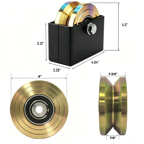 Heavy Duty 4 Inch Sliding Gate Rollers Kit 2 Pack With Welded Bracket And V Groove Wheels Solid Double Bearings 3000 Lb Load Capacity Easy Install