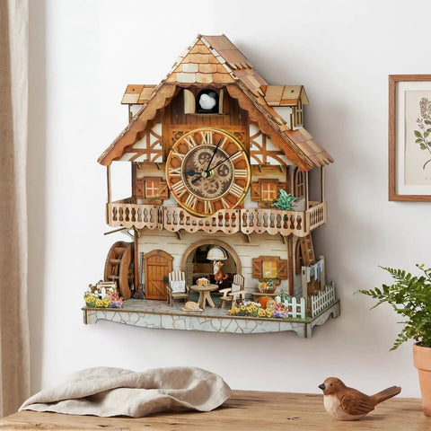 3D Puzzle Clock For Adults Dope Cuckoo Model Kit With Mechanical Pendulum Movement Roman Numerals German Pastoral Cottage Desk