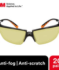 Anti Fog Amber Lens Safety Glasses With Black Frame European Style ANSI Z87 Eye Protection front view