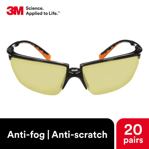 Anti Fog Amber Lens Safety Glasses With Black Frame European Style ANSI Z87 Eye Protection front view