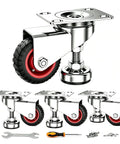 Heavy Duty 3 Inch Leveling Caster Wheels Set Of 4 Rated For 1600 Lbs showing rubber wheels with red detail and mounting plates.