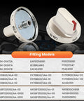 Five Piece Stove Knob Replacement Kit Fits DG64 00472A And DG64 00347A Replaces FX710BGS NX58F5500SS FX510BGS NX58F5300SS Universal Gas Range Knob Set For Easy Dial Control And Durable Plastic displaying knobs and fitting model list.