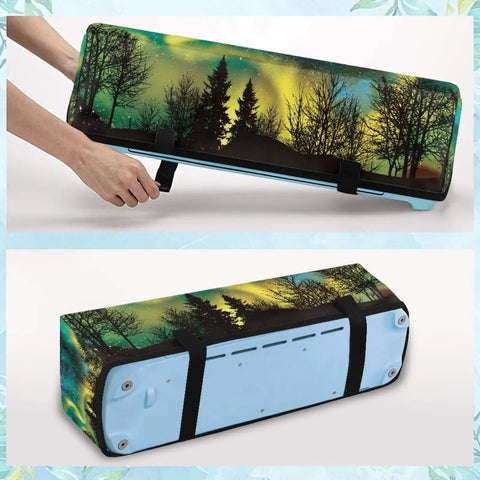 Northern Lights Motif Cutting Machine Cover With Pocket Carrying Case For DIY Cutting Maker And Die Cut Machines Dust Shield Portable Protective Hood Durable Flocked And Stretch Fabric On The Go Ready Crafting Accessory showing top and bottom views