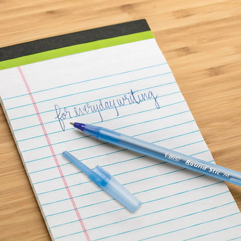 60 Count Blue Ballpoint Pens With Ultra Long Lasting Ink, Translucent Barrel For Easy Ink Check, Smooth 1.0mm Point on notebook
