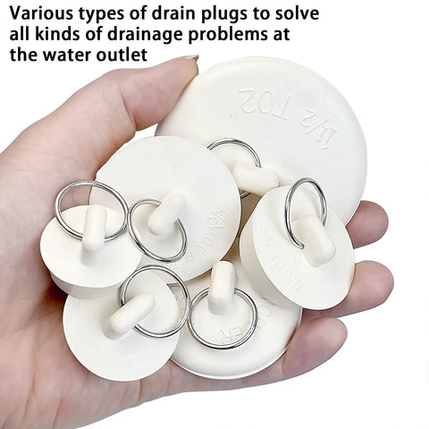 Six Slick Rubber Sink Drain Plug With Quick Pull Grip Ring Brings Six Breezy Universal Sizes to Fit kitchen and bathroom drainage.