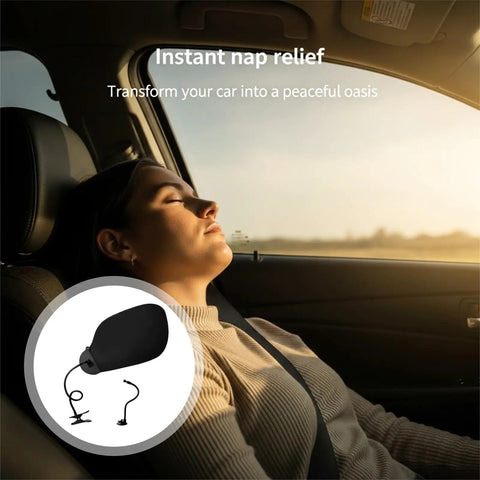 Woman napping in car with Privacy Desk Shade With Clip And Suction Cup To Block Light And Glare For Deep Focus inset image.