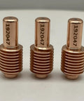Three copper 192047 electrodes from the 10Pcs 192047 Electrode And 10Pcs 192051 Nozzle Tip Set For ICE 55C CM Plasma Cutting Torch