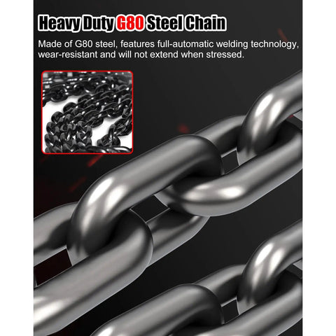 Close-up of Heavy Duty G80 Steel Chain, showcasing durable links for Kick Butt Heavy Duty Chain Lifting Sling 4 Leg 3 Ton 6614 Lbs Capacity.