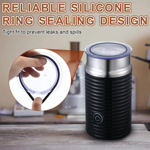Milk Frother Lid Replacement For Nespresso Aeroccino 3 3R in hand showing silicone seal design, compatible with 3593 3594 parts.