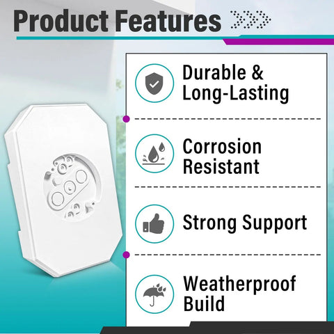 Three Pack 8141DBL Siding Mounting Block Kit, Pro Grade For Half Inch Lap Double And Four Inch Vinyl Siding, Weather Resistant Plastic Outdoor Mounting Plate, Durable Block For A Secure Professional Looking Install. White vinyl siding mounting block shown with weatherproof build.