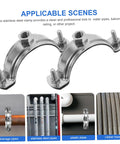 Image of Adjustable Stainless Steel Water Pipe Clamp Brackets Set for 20 to 200mm Pipes in various applications.