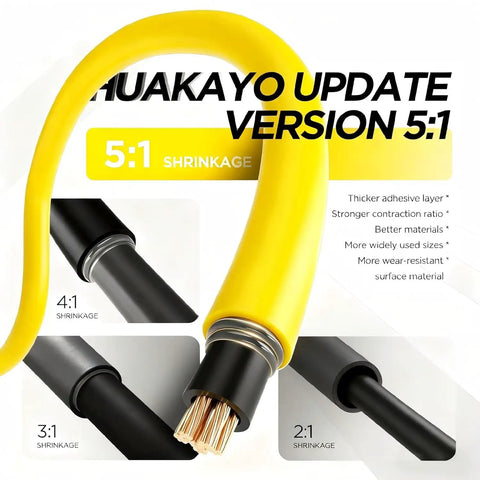 Hefty 365 Piece 5 To 1 Heat Shrink Tubing Kit Double Adhesive Lined showcasing 5:1 shrinkage tubing in yellow color.