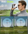Man using Pro Golf Rangefinder With Slope Switch And Pin Lock Vibration For Precise Readings Up To 1200 Yards, 7X Magnification, outdoors