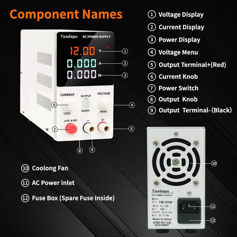 Adjustable DC Power Supply Benchtop 0 To 32V 0 To 10A Regulated Output With Digital Display Programmable Switching components
