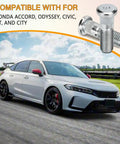 Straight Up Heavy Duty 5 Pack Car Wheel Studs And Steel Lug Bolts 44 Mm Long front view of a white Honda with highlighted wheel studs.