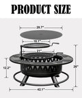 42 Inch Outdoor Fire Pit Table With Dual Grills And Lid For Bonfires, Camping, Picnics, Backyard Parties And Patio Heating