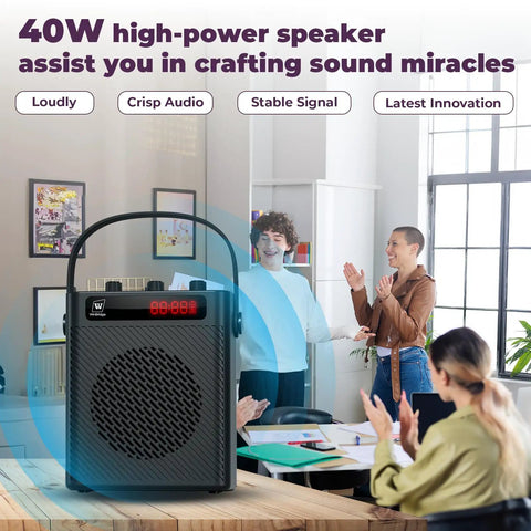 40W Bluetooth 5.3 Voice Amplifier in classroom setting showcasing its use for teachers and small venues, S95 model.