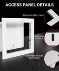 Dead Simple Drop In Ceiling Access Panel 15X18 Inches Waterproof Aluminum White Hella Secure No Fuss Plumbing Inspection Cover Totally Slick And Smooth showing aluminum alloy frame and screw hole positions.
