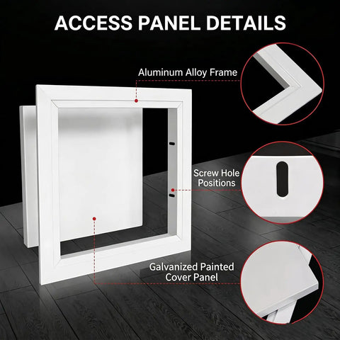 Dead Simple Drop In Ceiling Access Panel 15X18 Inches Waterproof Aluminum White Hella Secure No Fuss Plumbing Inspection Cover Totally Slick And Smooth showing aluminum alloy frame and screw hole positions.