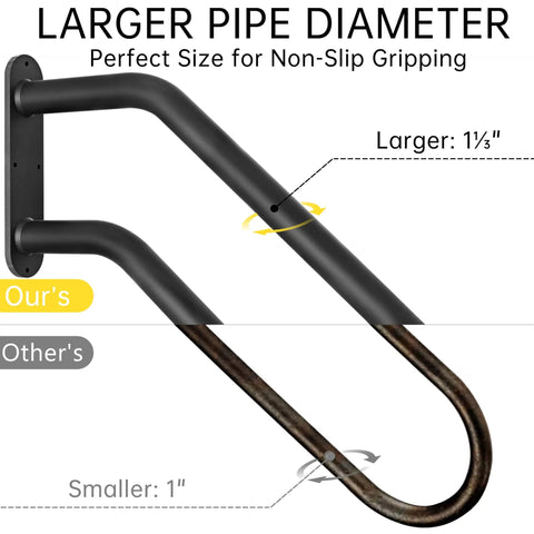 Larger pipe diameter of Built Like A Tank Heavy Duty Wrought Iron Hand Rails For Outdoor Steps, U Shaped Exterior Stair Railing.