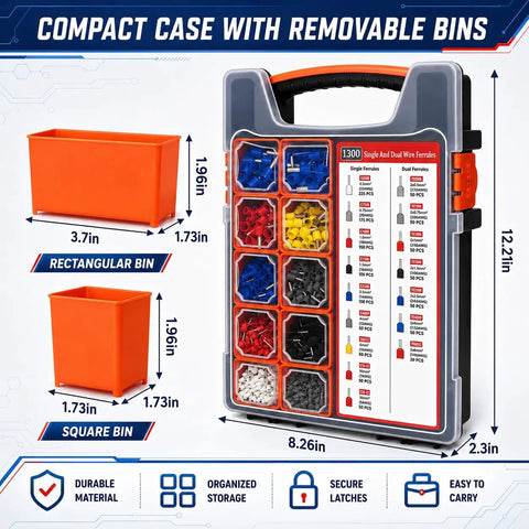 All In One Ferrule Crimping Kit With Self Adjusting Ratchet Crimper Includes 1300 Ferrules 950 Single 350 Twin in case