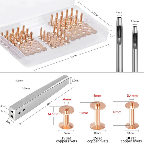 Copper Rivets And Burrs Leather Working Kit With 80 Pieces 4mm Copper Shank Includes 2 In 1 Setter for DIY projects