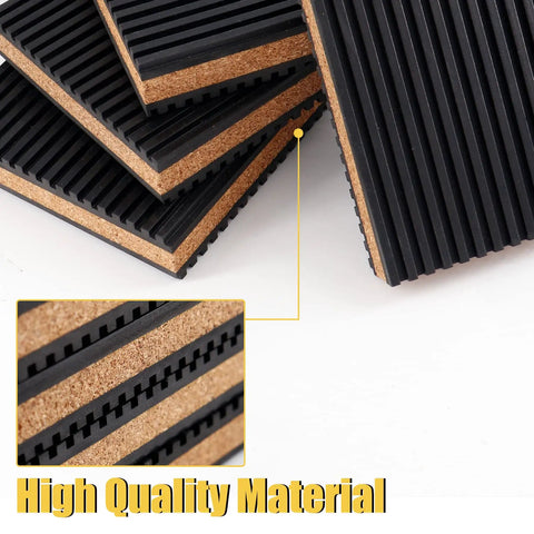 Heavy Duty Rubber And Cork Vibration Isolation Pads Four Pack Six Inch Industrial Shock Absorbers For Air Units Washers Compressors And HVAC showcasing high-quality rubber and cork layers.