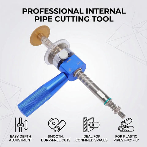 Inside Pipe Cutter With Quarter Inch Hex Shank Button Lock Depth Two And Three Guide Plates For One And A Half To Eight Inch PVC PPR PE PEX CPVC No Tools Needed Depth Adjustment Smooth Clean Cuts Durable Steel Body
