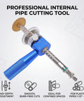 Inside Pipe Cutter With 1/4 Inch Hex Shank Quick Adjust Depth Button And 2 In 3 In Guide Plates For 1-1/2 To 8 In PVC PPR PE PEX CPVC Pipes Cuts Like Butter Easy And Precise For Clean Hassle Free Installations shown on white background.