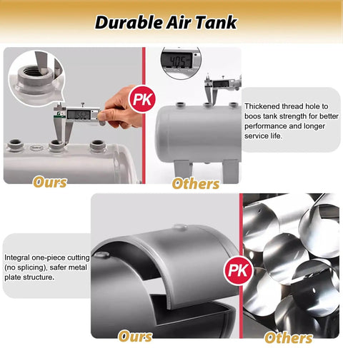 Heavy Duty Carbon Steel Portable Air Compressor Tank With Drain Valve Lightweight Small Air Canister For Car Truck Tires 2.1 Gallon 8L Gas Receiver High Pressure Reservoir Up To 180 PSI Sturdy Durable Storage Vessel