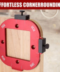 Two Pack Aluminum Router Corner Radius Template Set R10 To R50 CNC Machined Pro Grade Arc Guide installed on wood piece