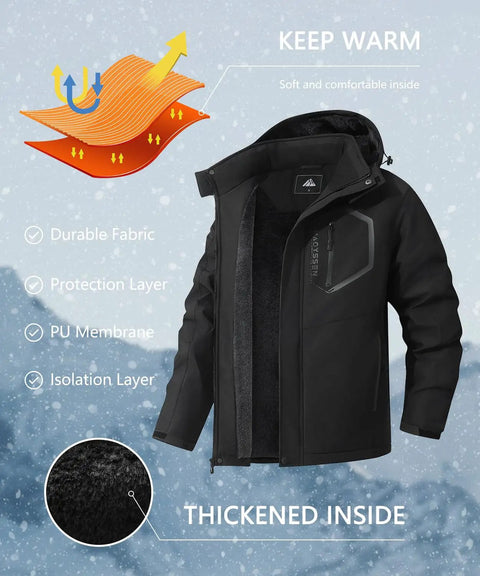 Men's Mountain Ski Jacket With Hood Waterproof Winter Snow Coat Fleece Lining Parka Warm Insulated Outdoor Gear For Cold Weather