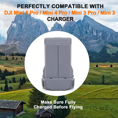 Upgraded 5000mAh Intelligent Flight Battery For DJI Mini 5 Pro Mini 4 Pro Mini 3 Pro Mini 3 shown with mountain background