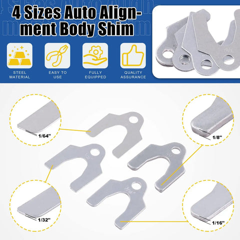 Universal Body Shim Kit 144 Pcs Set For Auto Alignment And Camber Adjustments Includes 1/16 Inch 1/64 Inch 1/32 Inch And 1/8 Inch Shims