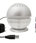 Little Squirt Glowing Water Air Revitalizer And Diffuser with 10ml Lavender Oil, USB charger, silver finish, 4.25in dia, 5in height