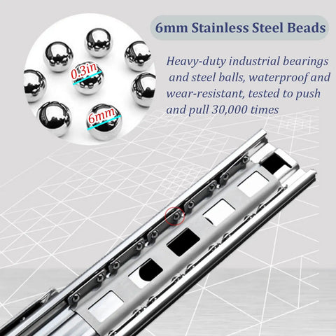 Soft Close Drawer Slides Heavy Duty 76mm Rails For Pull Out Shelves And Cabinets showing stainless steel bearings detail